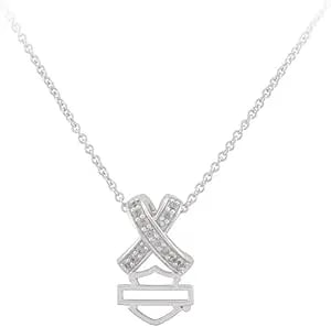 Harley-Davidson Women'S Criss Cross Crystal B&S Necklace, Sterling Silver
