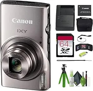 Canon Powershot Ixy 650 (Elph 360) Hs Compact Digital Camera 12x Optical Zoom ixy650 (Silver) Bundle + 64gb Memory Card + Camara Bag + Card Reader + Vlogging Tripod + Cleaning Kit And More