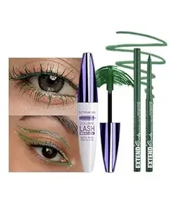 Green Mascara And Eyeliner Set,5d Waterproof Mascara Volume And Length Natural Lengthening Curling, Smudge Proof Green Eyeliner Pencil, Natural Eye Makeup Kit For Women, Christmas Set-06