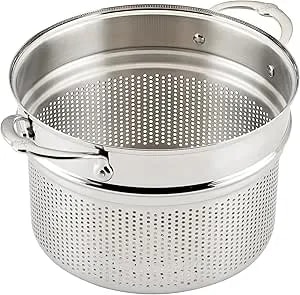 Hestan Provisions 8-Quart Stainless Steel Pasta Insert And Steamer Basket - Fits 8 Qt Stock Pots, 18/10 Stainless Steel, Dishwasher Safe