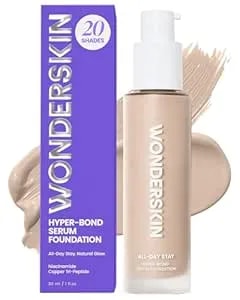 Wonderskin Hyper Bond All-Day Stay Serum Foundation – Waterproof, Transfer-Proof, 24hr Longwear Face Makeup With Niacinamide & Hyaluronic Acid – Lightweight, Natural Finish (Moonstone)