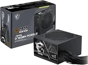 Msi Mag a750bn pcie5 Iii, Non Modular Gaming 750w Power Supply, 80+ Bronze, Dual 12v-2x6 Cables, Server-Grade Capacitor, Atx 3.1 & Pcie 5.1 Ready, Low-Noise, Semi Digital, 5 Year Warranty