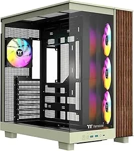 Thermaltake View 380 Xl Ws Argb; Mid Tower Chassis; Side Wood Trim; 4x120mm Argb Fans Included; 420mm Gpu Clearance; Atx/Matx/Mitx; Hidden Connector Support; Dual Chamber;Matcha Green;Ca-11e-00mewn-Ws