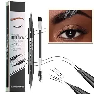 Pinkiou Microblading Eyebrow Pen, 2-In-1 Waterproof Eyebrow Pen, Dual-Ended Eyebrow Pen With 2-Fork-Tips And Precision Brush, Eyebrow Pen For Natural Hair-Like Brows,Long Lasting,Black
