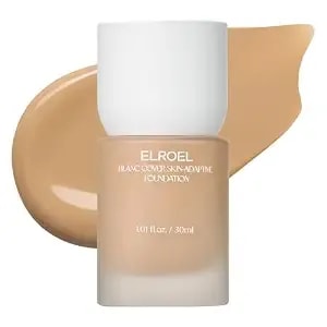 Elroel Blanc Cover Foundation - K Beauty Liquid Foundation Makeup (#350) - 24hr Hydrating Wear, Lightweight Buildable Coverage, Niacinamide Collagen, Panax Ginseng, Vegan Collagen, 20 Inclusive Shades