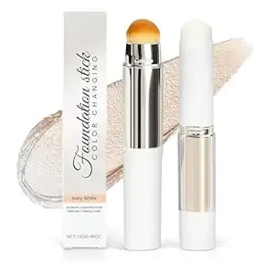 Color Changing Foundation Stick, 2-In-1 Cover Cream Concealer With Brush Stick Foundation For Hydrating Long Lasting Makeup, Matte Finish Portable Concealer For Travel And Daily Use, Ivory White