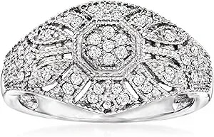 Ross-Simons 0.25 Ct. T.W. Diamond Vintage-Style Milgrain Ring In Sterling Silver