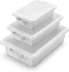 Sur La Table Stoneware 3-Piece Baker Set With Lids – Freezer-To-Oven Bakeware For Main Dishes, Sides & Desserts – Durable, Handmade & Dishwasher, White