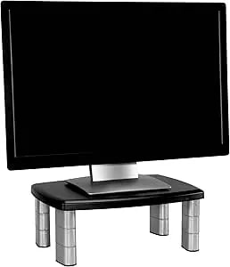 3m Adjustable Monitor Stand, Three Leg Segments, Simply Adjust Height From 1" To 5 7/8", Holds Up To 80 Lbs, 11" Space Between Columns, Silver/Black (ms80b)