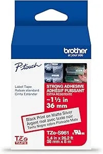 Brother Genuine P-Touch Tze Black Print On Matte Silver Label Tape (tzes961), Strong Adhesive Laminated,1-1/2in X 26.2ft (36mm X 8m), For Select P-Touch Label Makers, Water-Resistant, Extra Strength