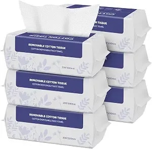Soft Dry Wipe 6 Pack, 100% Cotton Face Tissues, Lint Free Facial Cleansing Towels, Extra Thick Dry And Wet Use For Cleansing,Sensitive Skin, Makeup Removing, Surface Cleaning