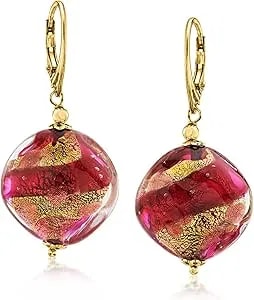 Ross-Simons Italian Hot Pink Murano Glass Bead Drop Earrings In 18kt Gold Over Sterling