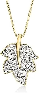 Ross-Simons 0.20 Ct. T.W. Diamond Leaf Pendant Necklace In 18kt Gold Over Sterling. 18 Inches