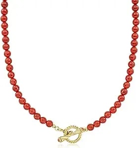 Ross-Simons 6-6.5mm Carnelian Bead Toggle Clasp Necklace In 18kt Gold Over Sterling
