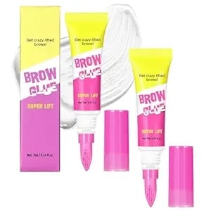 Brow Lamination Gel With Comb, 24h Clear Eyebrow Glue For Fluffy Lifted Brows, Sweatproof & Non-Flaky Hold, Creates Natural Feathered Look, All-Day Styling Kit (2-Pack)