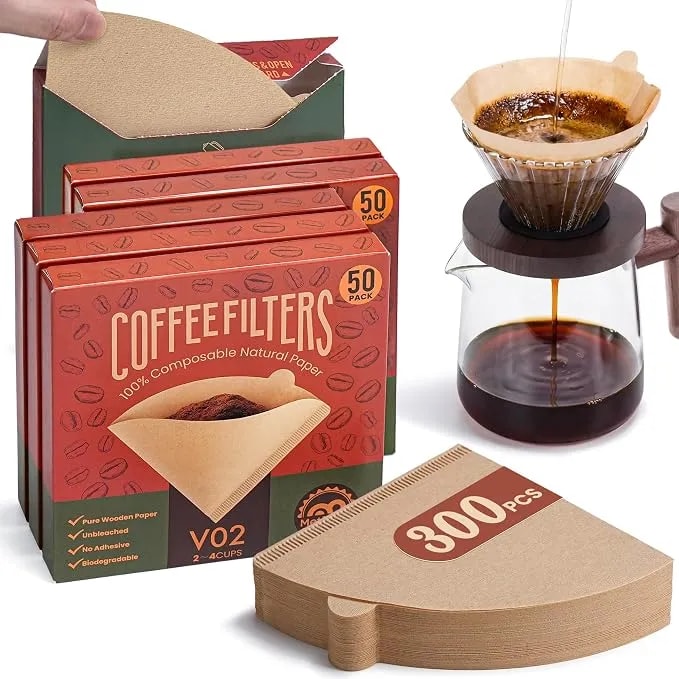 300pcs Coffee Filters #2, Disposable Unbleached v60 Coffee Filter 2-4 Cup - 6 Individual Value Packs For Easy Storage, Compatible With Pour Over Coffee Dripper, Drip Coffee Makers