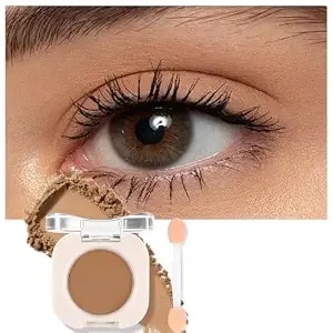 Light Brown Matte Eyeshadow With Brush, Neutral Single Eyeshadow Palette Makeup Kit【Lightweight】【Silky Fine】【Ultra-Buildable & Blendable 】For Hazel Eye Shadow Daily Natural Eye Make-Up (#02)