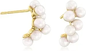 Ross-Simons 3-4mm Cultured Pearl Cluster Earrings In 18kt Gold Over Sterling