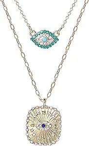 Jessica Simpson Evil Eye Layering Necklace For Women 16, 18"+3", Gold-Tone Layered Necklace With Evil Eye Pendants