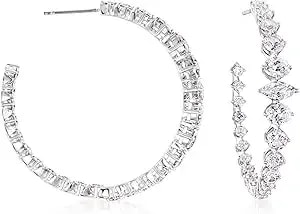 Ross-Simons Rhodium-Plated Inside-Outside Hoop Earrings With 5.40 Ct. T.W. Czs