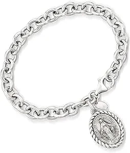 Ross-Simons Italian Sterling Silver Miraculous Medal Charm Bracelet