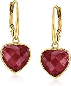 Ross-Simons 11.00 Ct. T.W. Ruby Heart Drop Earrings In 18kt Gold Over Sterling