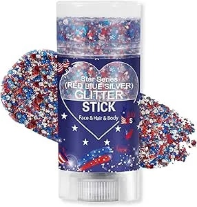 Patriotic Body Glitter Stick, Waterproof Face Glitter Gel, Chunky Glitter Face Paint, 4th Of July Red White Blue Sequin Hair Glitter Makeup For American Pride Usa Flag Makeup For Independence Day