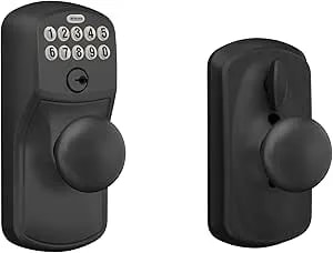 Schlage Plymouth Keypad Lock With Lever Handle, Electronic Keyless Door Entry, Flex Lock Auto‑Lock Option, Matte Black, fe595 Ply 622