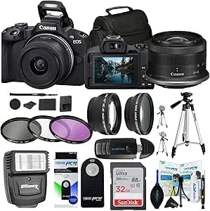 Canon EOS R50 Mirrorless Vlogging Camera (Black) W/RF-S18-45mm F4.5-6.3 Is STM Lens (Renewed) (Camera W/RF-S18-45mm Lens + Sunshine Pro Bundle)