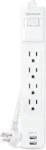 Cyberpower p406u Surge Protector - 500j/125v, 15a, 4 Outlets, 2 Usb-A Charging Ports, 6 Foot Cord, White, Ul Listed