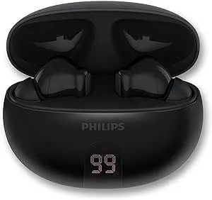 Philips T2520 True Wireless Earbuds, Bluetooth 5.4, Active Noise Cancelling, AI Mic Clear Calls, Dynamic Bass, 20H Battery, IPX4 Water Resistant, Black