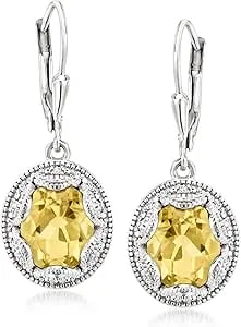 Ross-Simons 4.60 Ct. T.W. Lemon Quartz And .16 Ct. T.W. Diamond Scalloped Drop Earrings In Sterling Silver