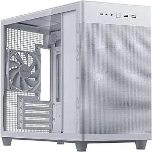 Asus Prime ap201 White Micro Atx Pc Case, 33-Liter Compact Design, Pre-Installed Fans, Mesh Panel, Tool-Free Side Panels, 360mm Radiator Support, Gpu Support Up To 338mm, Atx Psu Compatible