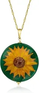 Ross-Simons Italian Multicolored Murano Glass Sunflower Pendant Necklace In 18kt Gold Over Sterling