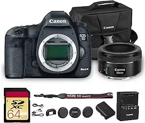Canon Eos 5d Mark Iii Dslr Camera - 22.3mp Full-Frame Cmos Sensor, Digic 5+ Processor & Full Hd Video - Great For Weddings, Portraits & Events (5260b002) + Canon Ef 50mm F/1.8 Stm Lens + Bag + More