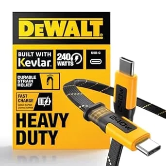 Dewalt Heavy Duty Usb C To Usb C Fast Charging Cable, Flat 240w Usbc To Usbc Charge Cable, High Speed Type-C Charging For Iphone 17 16 15 Pro Max Samsung Galaxy Macbook/Ipad Pixel, Kevlar Reinforced