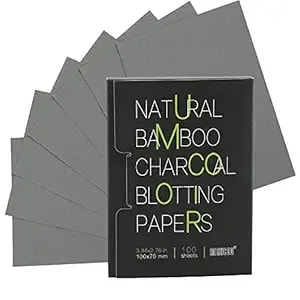 100 Count Natural Bamboo Charcoal Blotting Papers Organic Facial Oil Absorbing Sheets For Oily Skin Care Daily Oil Control Linen Tissues (100 Pcs/Pk, 1 Pk)