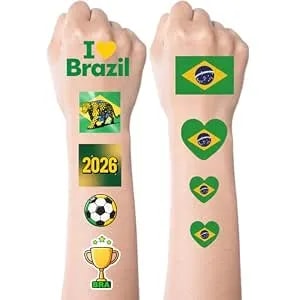 Brazil Flag Tattoos - 10 Sheets 45 Pcs Waterproof Sweat Sports National Temporary Face Tattoos Stickers, Long Lasting Body Decals For World Cup Men, Women