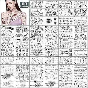 60 Sheets Small Temporary Tattoos, Fake Tattoos For Adults And Kids, Celestial Moon Stars Birds Flowers Butterflies Infinity Symbols Tattoo Sticker