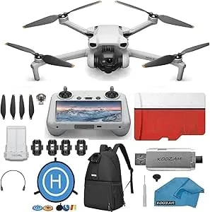 DJI Mini 3 Drone With DJI RC Screen Remote Kit Camera Drone Bundle, With 128 GB SD, 3.0 USB Card Reader, Landing Pad, Backpack, Strobe Lights And More