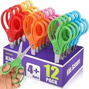 Burvagy 12 Pack 5" Kids Scissors Safety Children Small Scissors For School - 5 Inch Kid Scissors Bulk Blunt Round Tip Scissors Children Student Scissors For Classroom Kindergarten Age 5-8 Comfort Grip