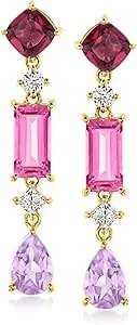 Ross-Simons 9.00 Ct. T.W. Multi-Gemstone And .59 Ct. T.W. Lab-Grown Diamond Drop Earrings In 18kt Gold Over Sterling