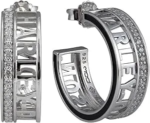 Harley-Davidson Women'S Revolve Crystal Signature Hoop Post Earrings - Silver