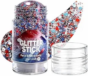Red White Blue Body Hair Glitter Stick, 2026 New Star Face Body Glitter For 4th Of July Outfits Women, Waterproof Glitter Makeup For Hair Face Body Festival Party Accessories (1, Blue)