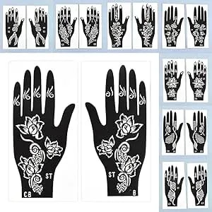 16 Sheets Temporary Henna Tattoo Kit Reusable Tattoo Stencils Sets Indian Arabian Temporary Tattoo Templates Kits For Body Hand Art For Men Women
