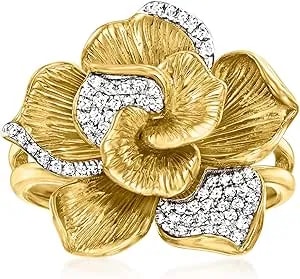 Ross-Simons 0.14 Ct. T.W. Diamond Flower Ring In 18kt Gold Over Sterling