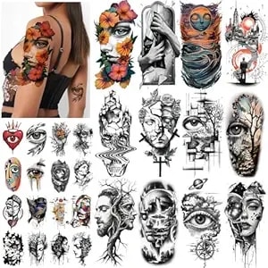 47 Sheets Large Temporary Tattoos Adult, Tree Of Life Eye Morning Glory Flowers Fake Tattoos For Women Men Teens Girls