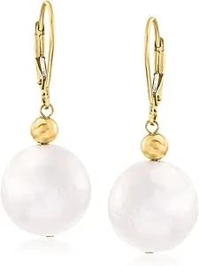 Ross-Simons 13-14mm Cultured Pearl Drop Earrings In 14kt Yellow Gold