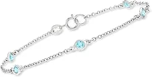 Ross-Simons 0.80 Ct. T.W. Bezel-Set Swiss Blue Topaz Station Bracelet In Sterling Silver