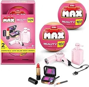 Max Build More Premium Beauty Collection 2 Pack (Lip And Face Makeup Kit & Hair Dryer & Monday Shampoo) By Zuru – Novelty Unboxing Toy & Building Brick Collectible Minis With 329 Pieces